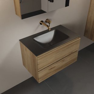 MONDIAZ AIVY 80cm badmeubel Chai, wastafel Urban solid surface midden zonder kraangat met spiegelkast (AI-351171URBAN-NO - AI-M80CHMI - AI-C80CHMI)