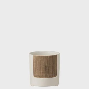 J-Line bloempot Ibiza Rond - keramiek - wit|bruin - large - Ø 14.5 cm J-Line bloempot Ibiza Rond - keramiek - wit|bruin - large - Ø 14.5 cm