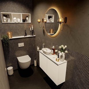 MONDIAZ FOWY toiletmeubel 80cm kleur talc. Waskom positie links kleur talc | talc. Met 1 kraangat