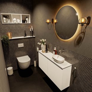 MONDIAZ FOWY toiletmeubel 100cm kleur talc. Waskom positie rechts kleur talc | talc. Zonder kraangat