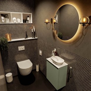 MONDIAZ FOWY toiletmeubel 40cm kleur army. Waskom positie rechts kleur talc | talc. Met 1 kraangat