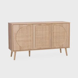 sweeek - Scandinavisch dressoir, hout en rond rietdecor, 3 deuren, 120