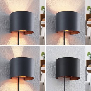 Arcchio wandlamp Zuzana, rond, zwart, stekker, 13 cm