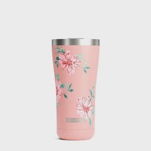 Thermosbeker RVS, 550 ml, Roze Bloem Design, 3-in-1 - Zoku