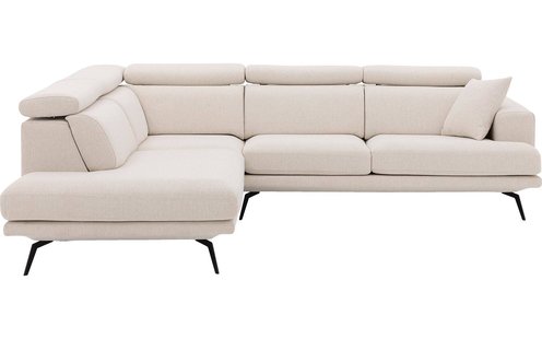 Goossens Hoekbank Viggo wit, stof, 2,5-zits, modern design met ligelement links