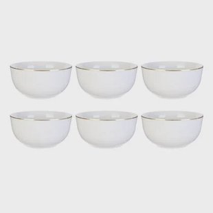 OTIX Soepkommen 6 stuks 500 ml Soeptassen Wit met Gouden rand Porse...