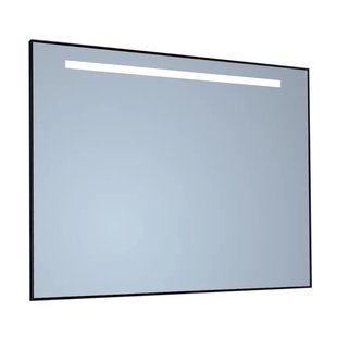 Spiegel Sanicare Q-Mirrors 120x70 cm Rechthoek Met Aan De Bovenkant LED Cold White, Omlijsting Mat Zwart incl. ophangmateriaal Met Afstandsbediening