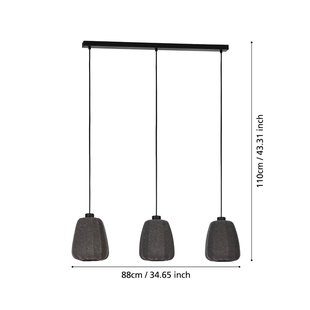 EGLO Hanglamp Barlaston, kappen textiel bekleed 3-lamps