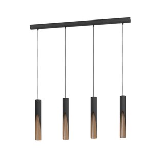 EGLO LED hanglamp Barbotto in zwart/eiken, 4-lamp
