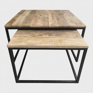 Vtw Living - Bijzettafel Set van Mangohout - Vierkant - 70 & 80 cm