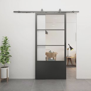 Loftdeur Stalen schuifdeur 3-vaks met kickplate helder glas Incl. schuifdeursysteem