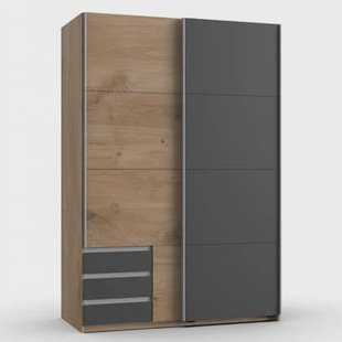 Kledingkast Elsen Hout - Naturel|Antraciet|Grijs|Hout - Eiken