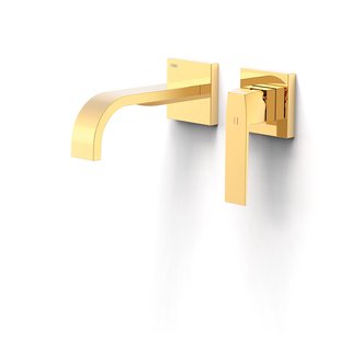 Wastafelmengkraan Inbouw Tres Slim Exclusive 2 Delen Lange Gebogen Uitloop en Hendel Goud