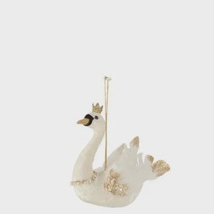 J-Line hanger Zwaantje - veren|fluweel - ecru|goud - 2 stuks