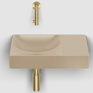 Clou Vale Fontein Zonder Kraangat Rechts Met Geintegreerde Afvoer Mat Mosterd Keramiek 38 cm