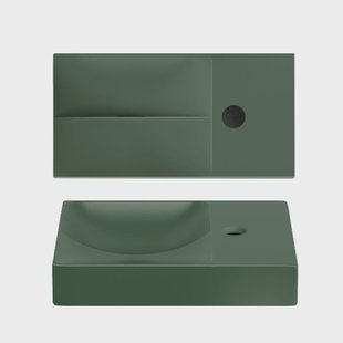 Clou Vale Fontein Met Kraangat Rechts Met Geïntegreerde Afvoer Mat Pijnboom Groen Keramiek 38 cm