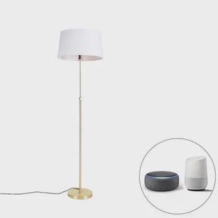 QAZQA Smart vloerlamp goud met linnen kap wit 45 cm incl. Wifi A60 -