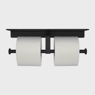QUVIO Toiletrolhouder dubbel met een plankje - Metaal - Zwart