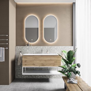 Badkamermeubelset BWS Anubis Frame 100cm 1 Lade Rustiek Eiken Met Wastafel (Naar Keuze)