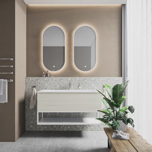 Badkamermeubelset BWS Anubis Frame 100cm 1 Lade Monaco Wit Eiken Met Wastafel (Naar Keuze)