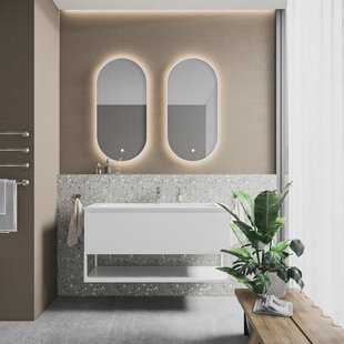 Badkamermeubelset BWS Anubis Frame 100cm 1 Lade Mat Wit Met Wastafel (Naar Keuze)