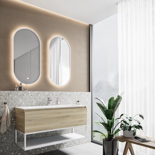 Badkamermeubelset BWS Anubis Frame 120cm 1 Lade Natuur Eiken Met Wastafel (Naar Keuze)