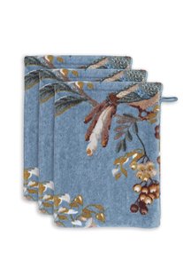 Pip Studio Washandje Set/3 Secret Garden Blauw 16x22cm