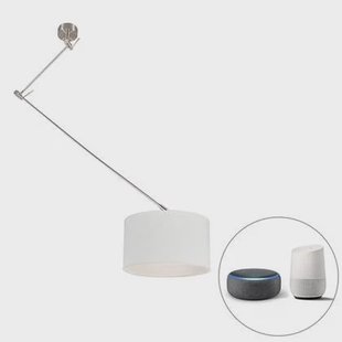 QAZQA Smart hanglamp staal met kap wit 35 cm incl. Wifi A60 - Blitz