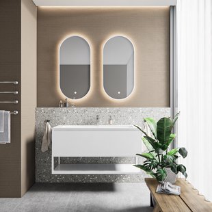 Badkamermeubelset BWS Anubis Frame 140cm 2 Laden Mat Wit Met Wastafel (Naar Keuze)