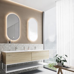 Badkamermeubelset BWS Anubis Frame 160cm 2 Laden Natuur Eiken Met Wastafel (Naar Keuze)