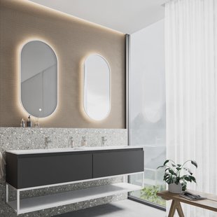 Badkamermeubelset BWS Anubis Frame 160cm 2 Laden Mat Zwart Met Wastafel (Naar Keuze)