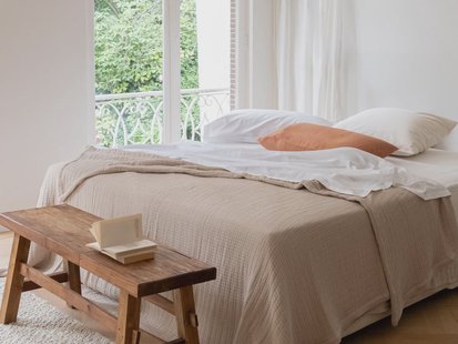 Yumeko Sprei mousseline katoen stitch light taupe 100% biologisch katoen (mousseline)