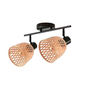 Lindby plafondspot Youstin, 30 cm lang, bamboe, 2-lamps, E14