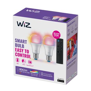 WiZ A60 LED mat WiFi E27 8,5W RGBW afstandsbediening set van 2 WiZ A60 LED mat WiFi E27 8,5W RGBW afstandsbediening set van 2