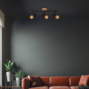 Briloner Plafondspot Plek GU10 zwart/hout 3-lamps