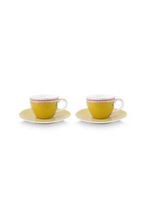 Pip Studio La Majorelle Set/2 Espresso Kop & Schotel Geel