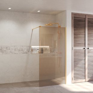 BWS Inloopdouche Pro Line Brons Glas 80x200 8mm Nano Coating Goud Profiel en Stang