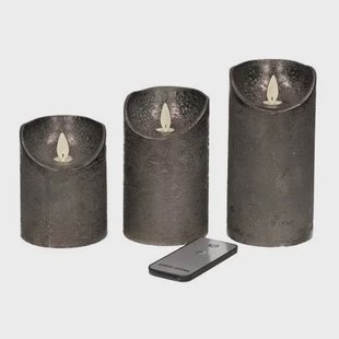 Anna&apos;s Collection Stompkaarsen - 3x - antraciet grijs - LED