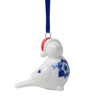 Kerstornament vogel met kerstmuts 1