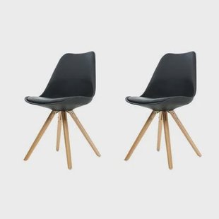 Essence Legno stoel - Zwarte zitting - Houten onderstel - Set van 2