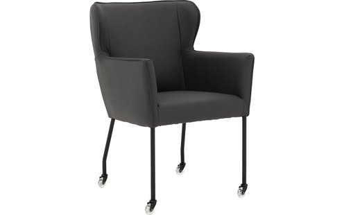 Goossens Excellent Eetkamerstoel Leogang donkergrijs leer met armleuning en met wielen, elegant chic