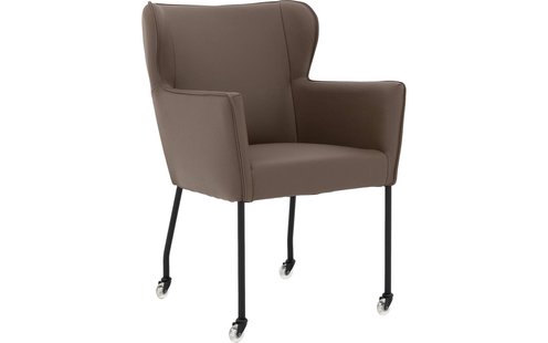 Goossens Excellent Eetkamerstoel Leogang bruin leer met armleuning en met wielen, elegant chic