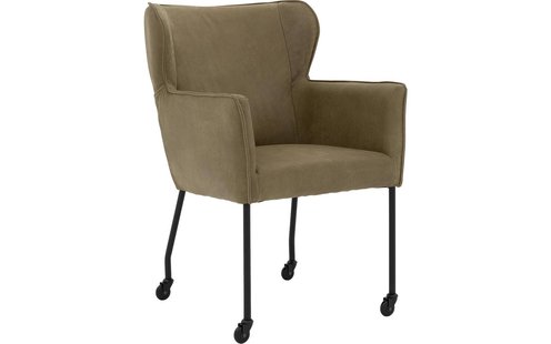 Goossens Excellent Eetkamerstoel Leogang groen leer met armleuning en met wielenZwart skater wiel met zwarte kap, elegant chic