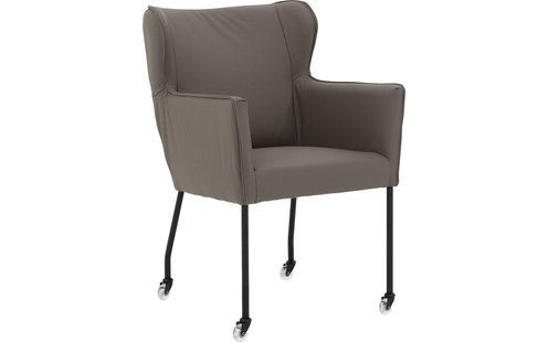 Goossens Excellent Eetkamerstoel Leogang grijs leer met armleuning en met wielen, elegant chic