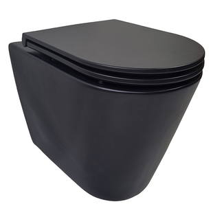 Stereo Rimless Wandcloset BWS Mat Zwart Met Astev Toiletzitting Softclose En Quick Release Mat Zwart