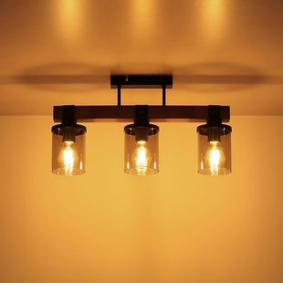 Globo Plafondlamp Lila met houten balk, 3-lamps