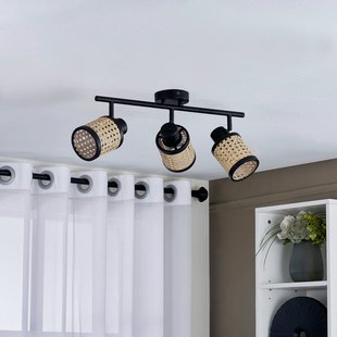 Lindby Spot Yaelle, 52 cm, 3-lamps, rotan, zwart, E27