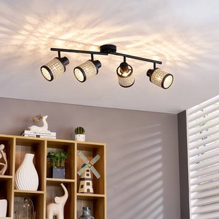 Lindby Spot Yaelle, 76 cm, 4-lamps, rotan, zwart, E27