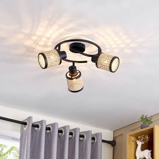 Lindby spot Yaelle, Ø 30 cm, 3-lamps, rotan, zwart, E27