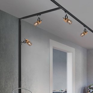Trio Lighting Tosh railspot voor DUOline, mat zwart, houtdetail
